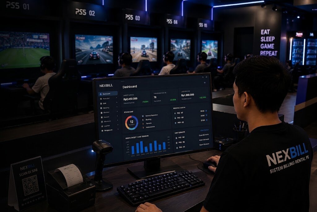 Dashboard NEXBILL Dipakai Langsung di Outlet Rental PlayStation